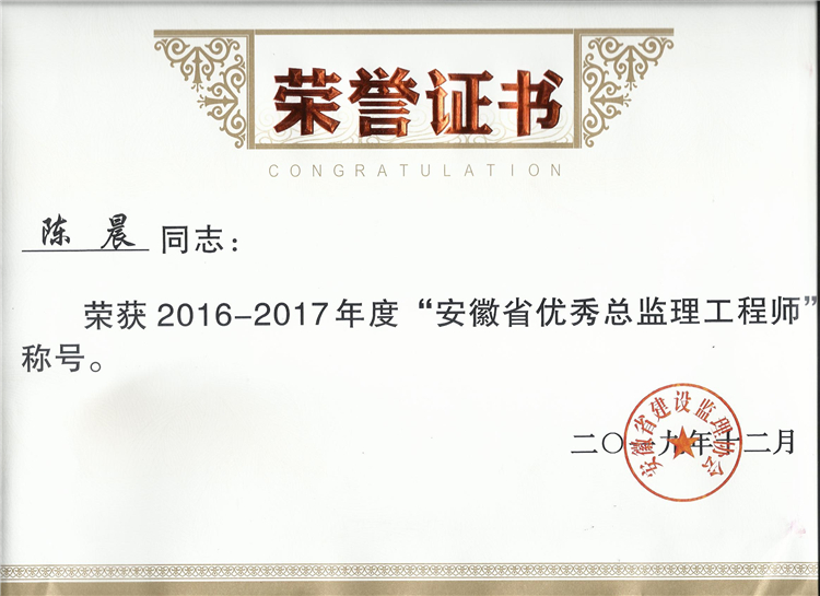 陈晨16-17年度省优秀总监荣誉